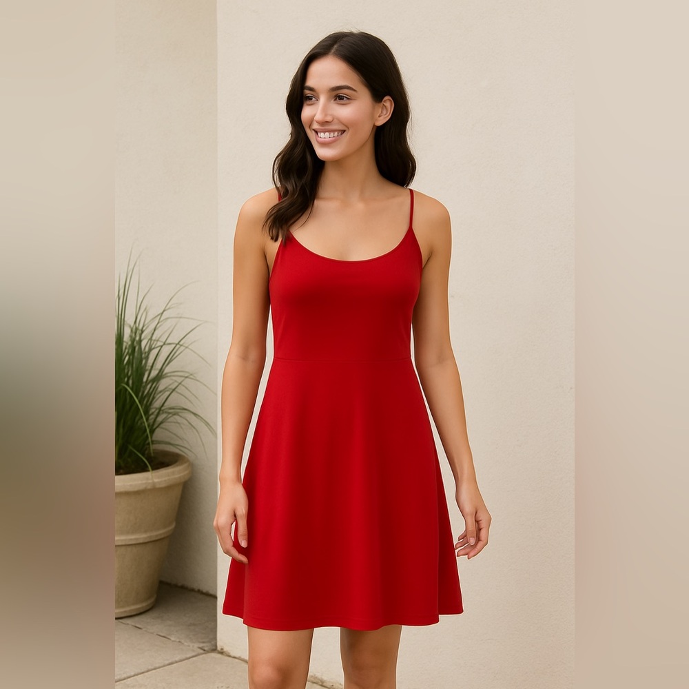 Midi Spaghetti Strap A-Line Slip Dress Medium